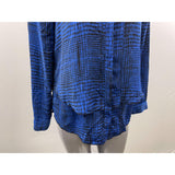 Calvin Klein Jeans Women's Button Up Blouse Size Medium Blue Black Patterned Sparkle