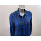 Calvin Klein Jeans Women's Button Up Blouse Size Medium Blue Black Patterned Sparkle