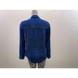 Calvin Klein Jeans Women's Button Up Blouse Size Medium Blue Black Patterned Sparkle