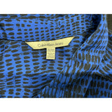 Calvin Klein Jeans Women's Button Up Blouse Size Medium Blue Black Patterned Sparkle
